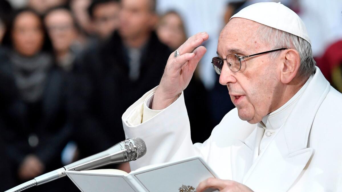 Pope Francis at a ceremony in Rome on Dec. 8, 2017.