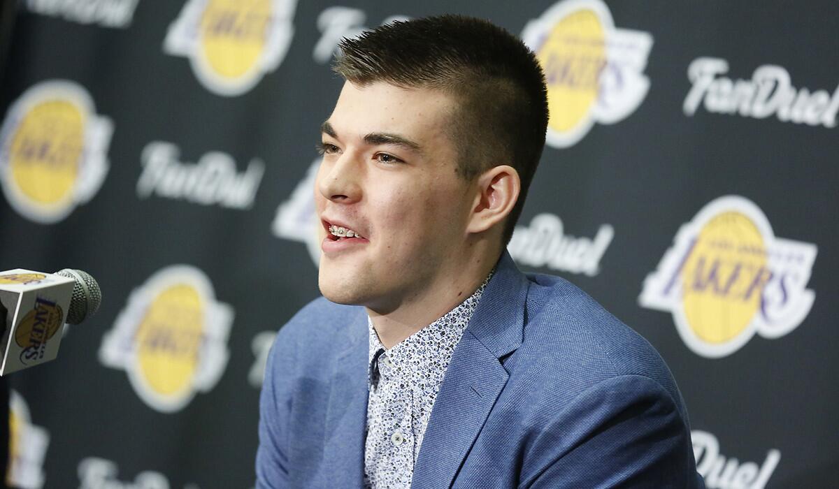 Lakers draft pick Ivica Zubac speaks at a press conference in El Segundo on Tuesday.