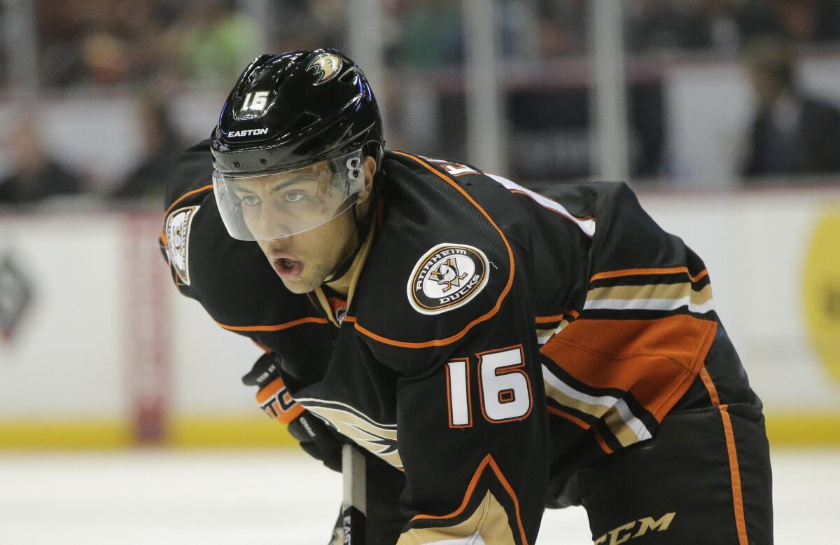 Anaheim's Emerson Etem looks on during a game earlier in the season.