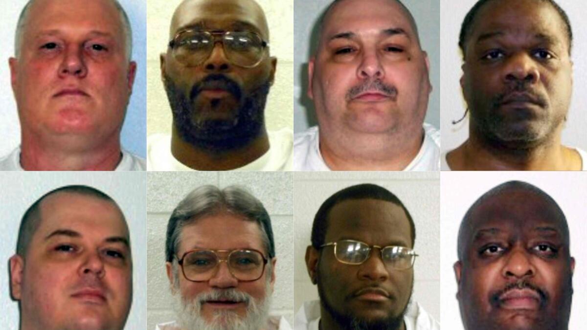 Arkansas Governor Asa Hutchinson has sparked controversy by announcing that the state plans to execute the eight inmates, pictured abover, over a 10-day period in April.