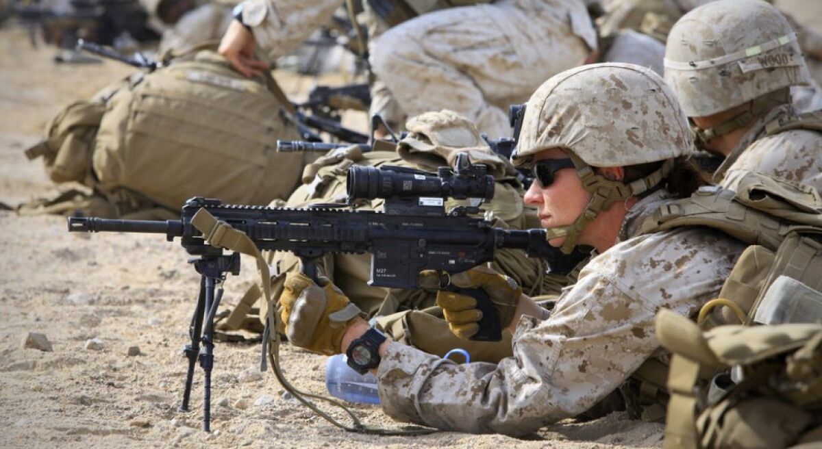 Sgt. Kelly Brown, a member of the Marine Corps' Ground Combat Element Integrated Task Force, at the Twentynine Palms combat center on Sept. 11.