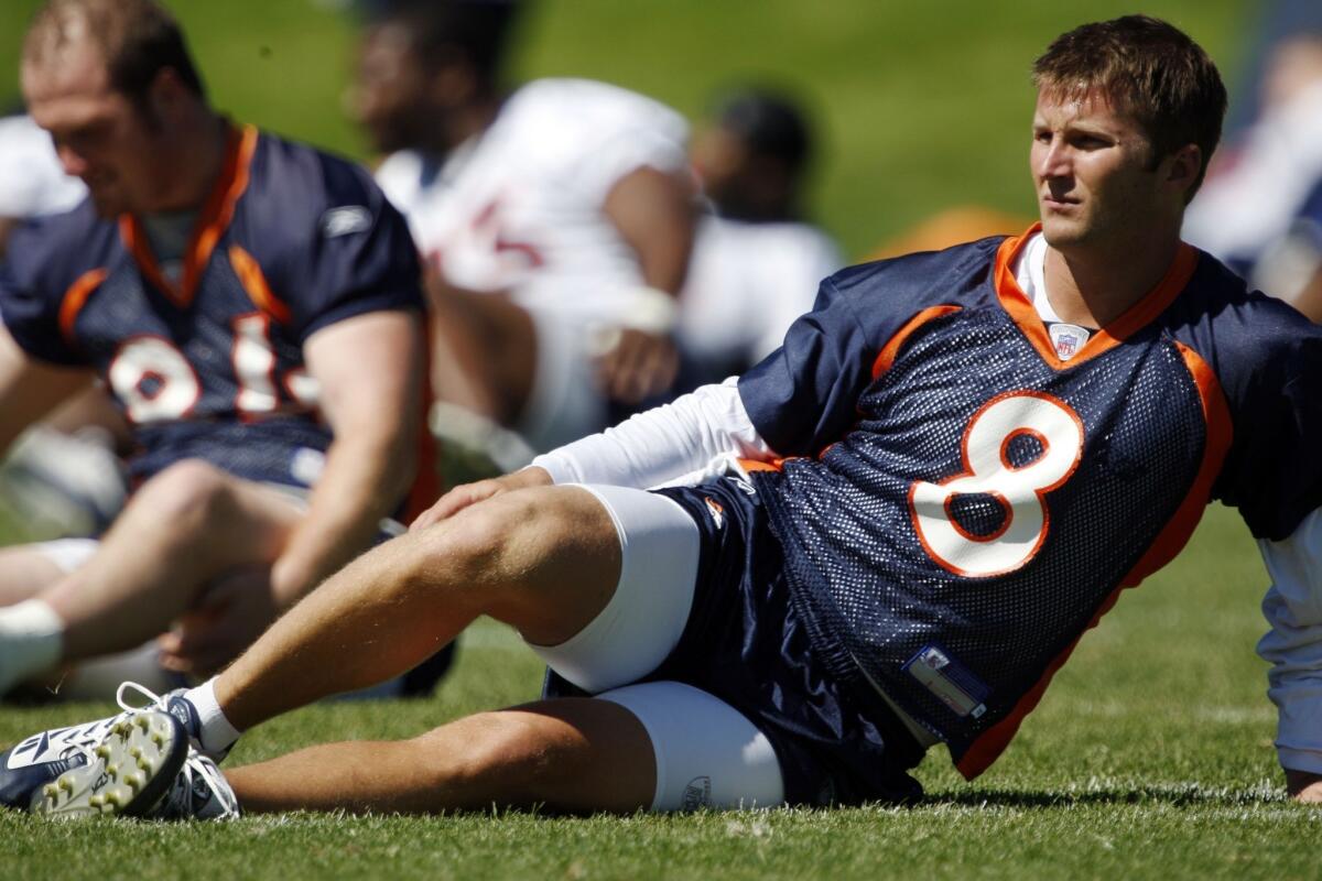 Cullen Finnerty, shown working out with the Denver Broncos, has been missing since Sunday night.