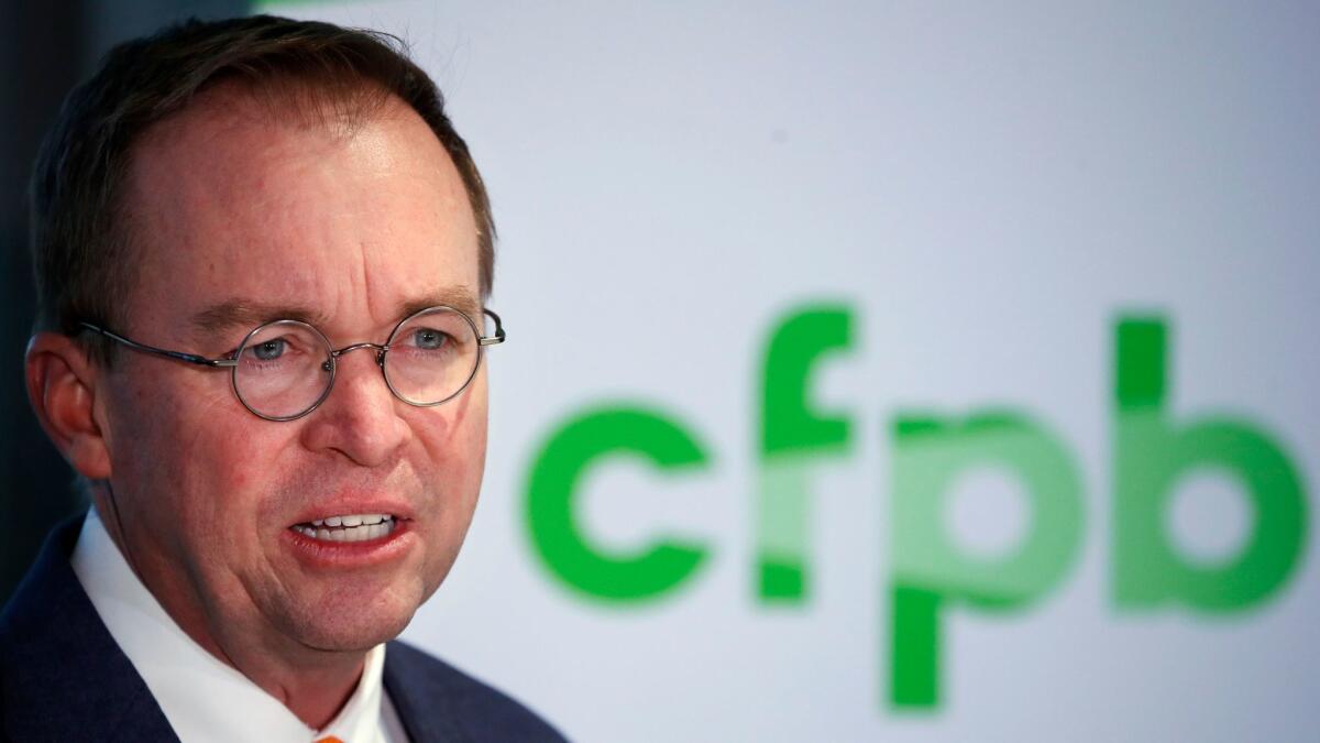 The judge sided with Mick Mulvaney — President Trump’s choice for the interim position — over Leandra English, the deputy director at the Consumer Financial Protection Bureau who has said she is the rightful acting director.