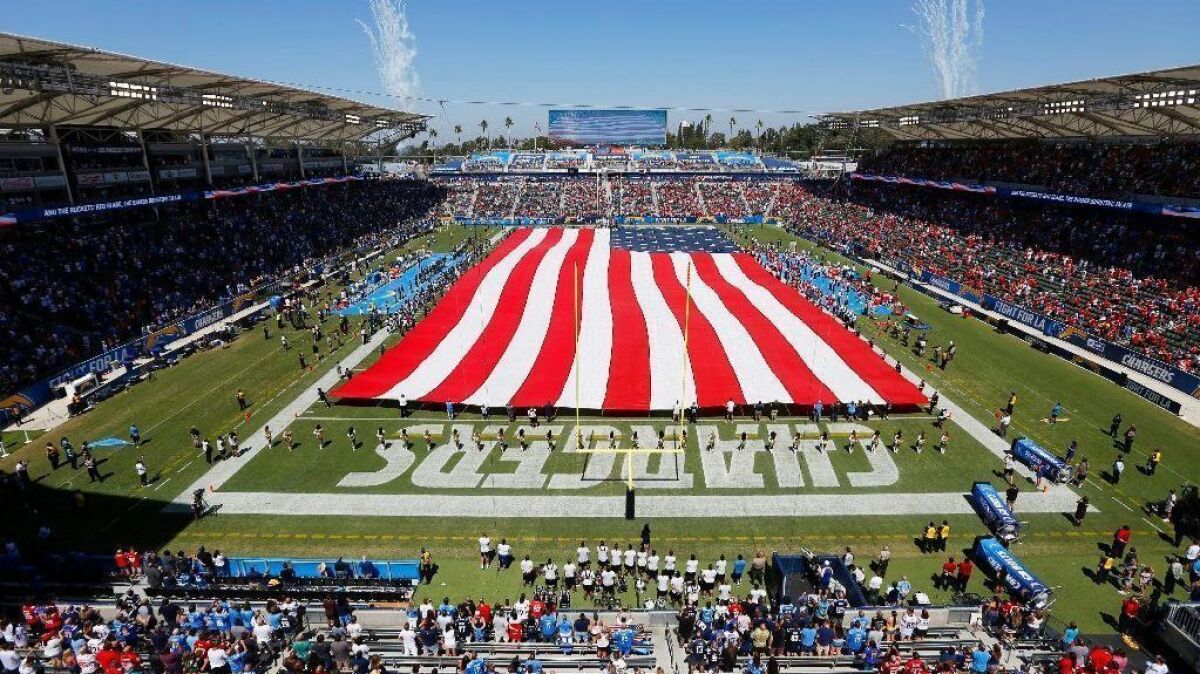 The StubHub Center in Carson, shown during a September game between the NFL's Kansas City Chiefs and the Los Angeles Chargers, is the permanent home of the L.A. Galaxy soccer team and the temporary home of the Chargers. The stadium is to be renamed Dignity Health Sports Park.