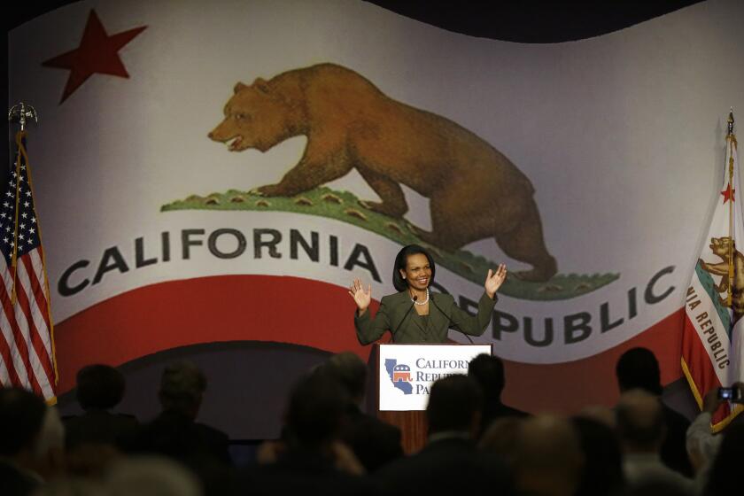 Former Secretary of State Condoleezza Rice speaks at the California Republican Party's 2014 spring Convention in March.