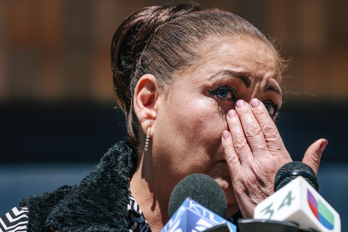 Maricela Avila tears up as she talks about the discovery of her missing teen daughter. 