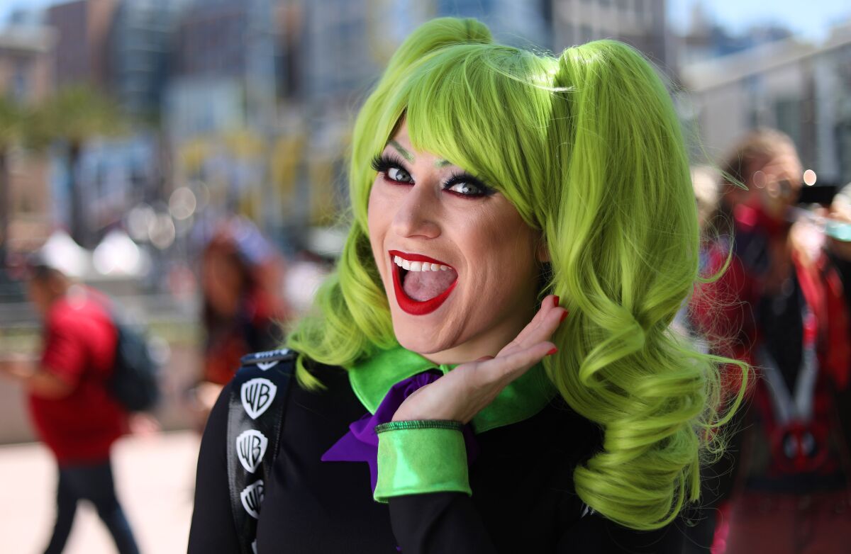 Rachel Hollon of Temecula dressed as the Joker at Comic Con International in San Diego on July 20, 2019.