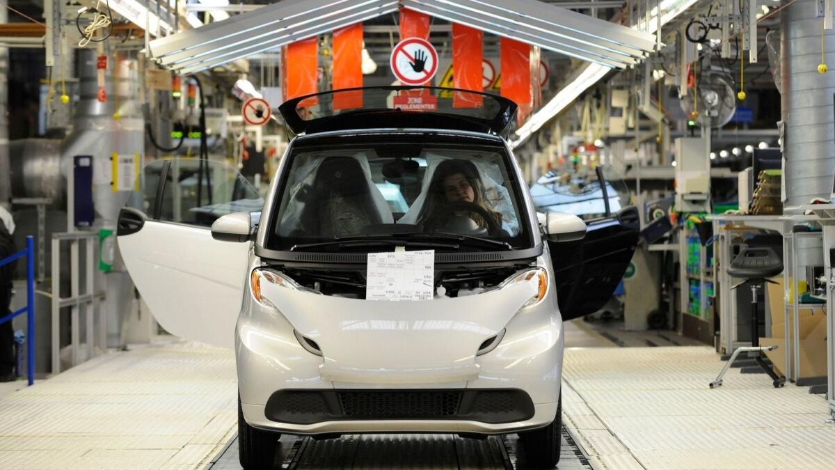 A Smart ForTwo is pictured at the Smart factory in Hambach, eastern France, in 2012.
