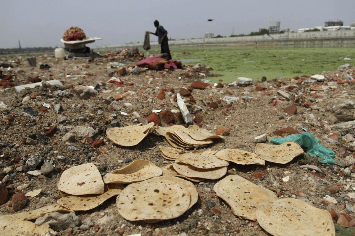 A U.N. Food and Agricultural Organization report released Wednesday said one-third of all food produced in the world gets wasted, amounting to an annual loss of $750 billion. Above, discarded bread sits along a river in Ahmadabad, India.