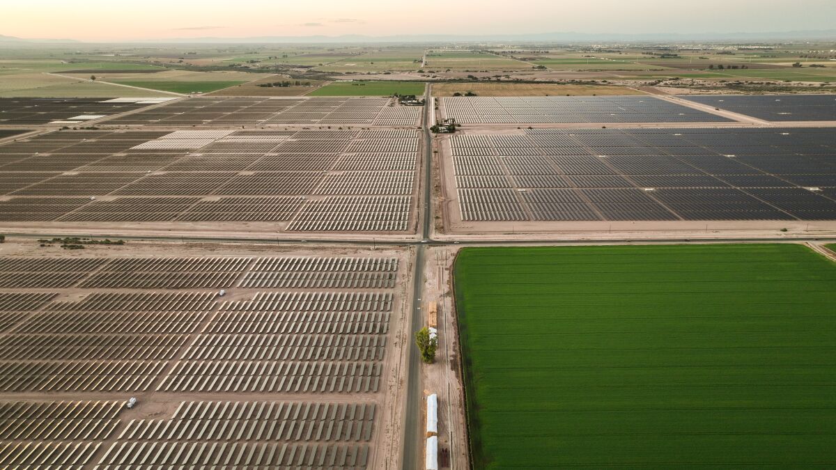 Thousands of acres of former farmland have been converted to solar energy production in California's Imperial Valley.