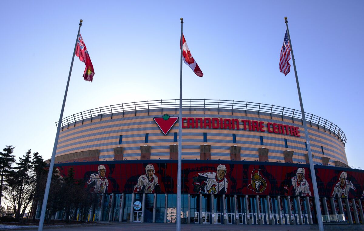 The home rink of the Ottawa Senators, the Canadian Tire Centre, stands in Ottawa, Ontario on March 12.