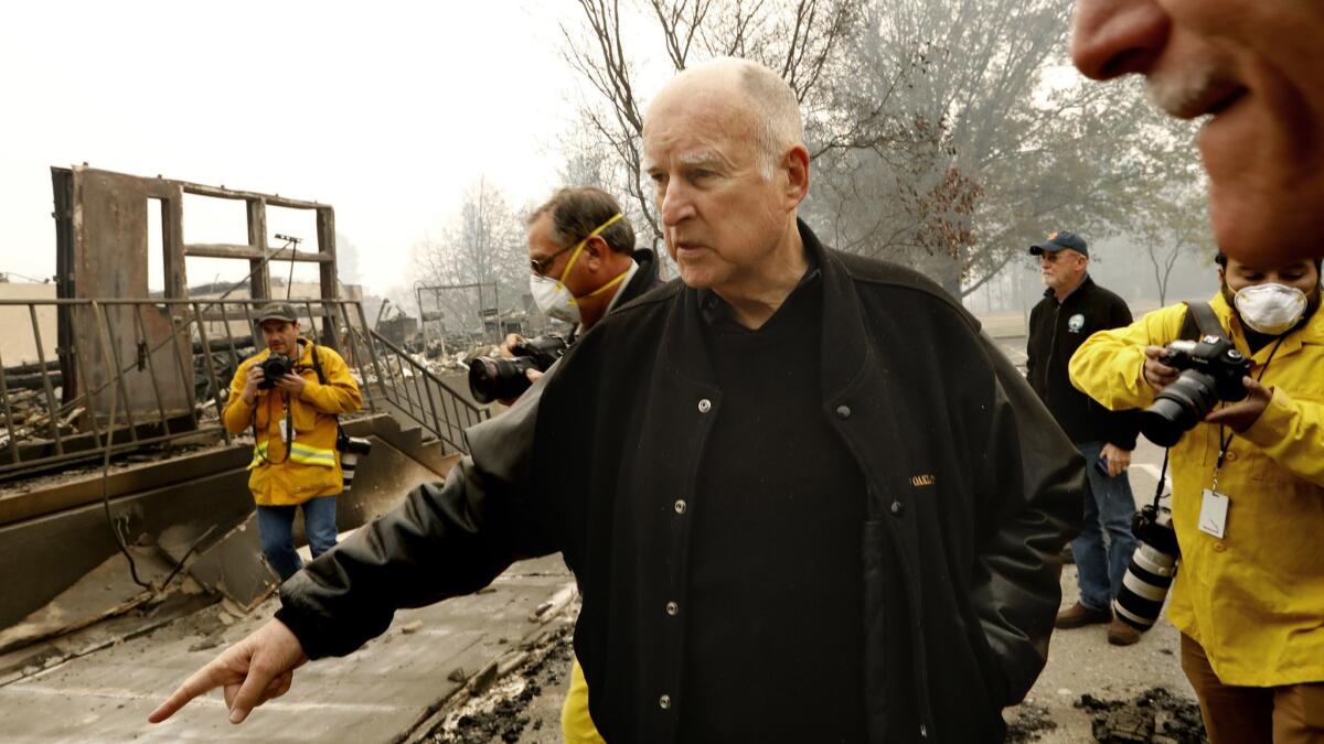 Gov. Jerry Brown tours the damage done to Paradise Elementary School.