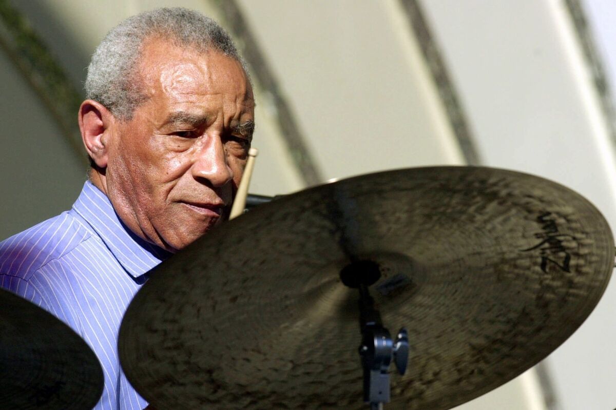 This June 16, 2001 file photo, shows Max Roach performing at the Playboy Jazz Festival.