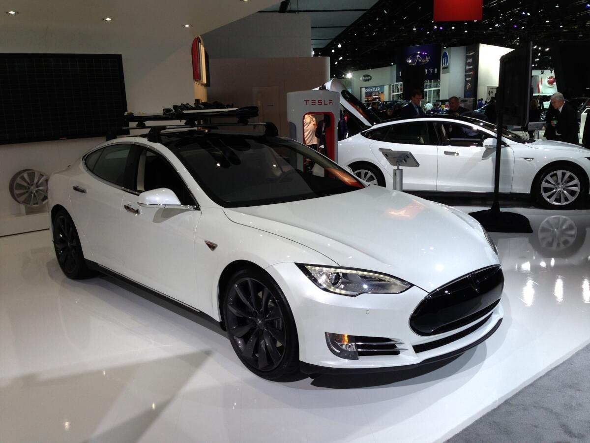 Tesla Model S on display at the Detroit Auto Show.