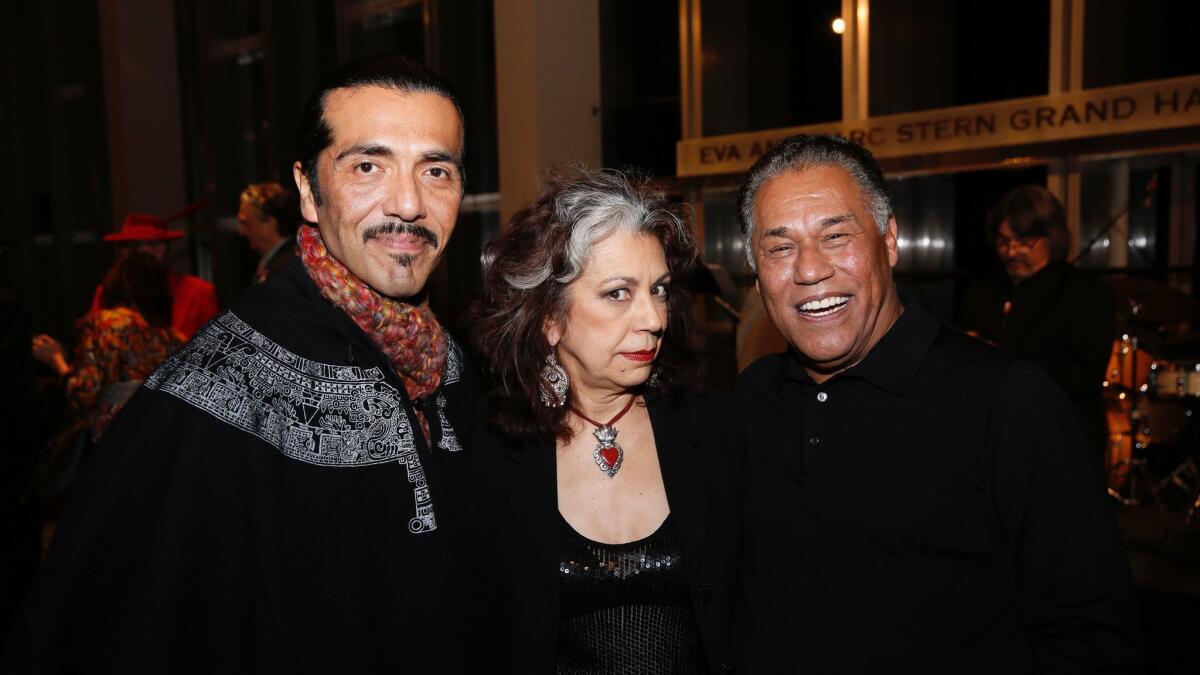 Cast members Raul Cardona, left, Rose Portillo and Daniel Valdez shown at the party for the opening-night performance Feb. 12 of "Zoot Suit" at the Mark Taper Forum.