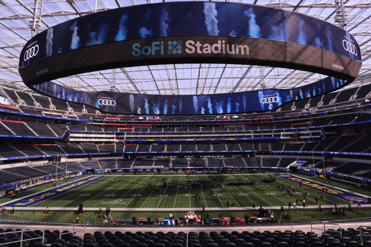 A view of SoFi Stadium before the 2021 season NFC Championship game between the Rams and San Francisco 49ers.