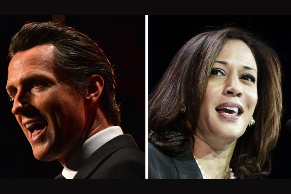 Diptych of Governor Gavin Newsom and Vice President-elect Kamala Harris