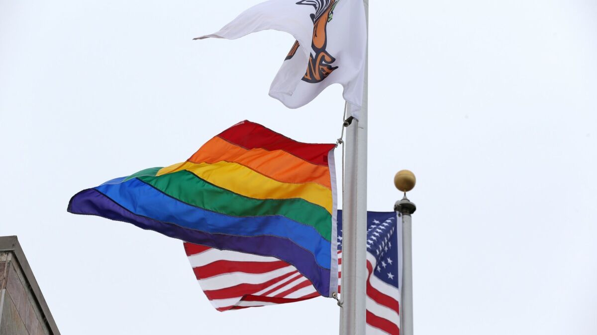 An LGBT rainbow flag  