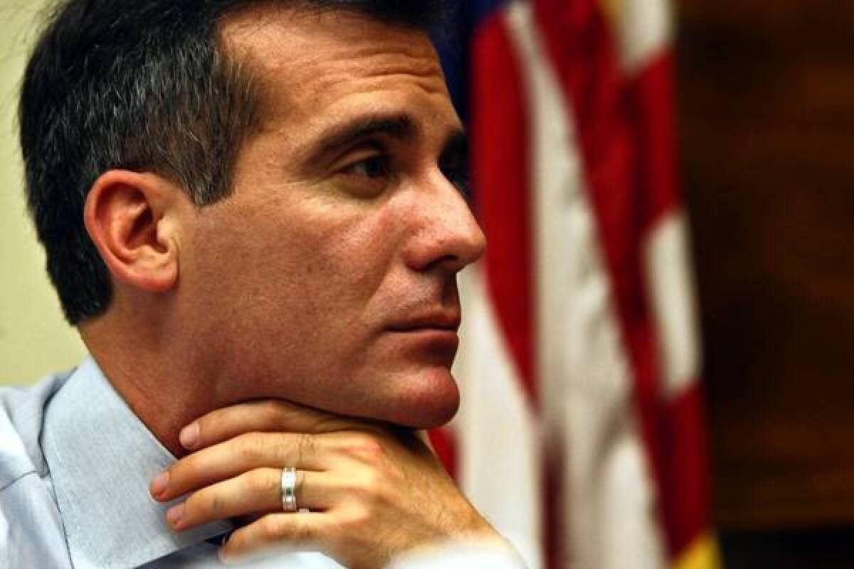 L.A. Mayor Eric Garcetti says that a contract proposal for Department of Water and Power workers includes savings, but that he is rejecting it “because it limits further DWP reforms, specifically to the department’s costly and inefficient work rules.”