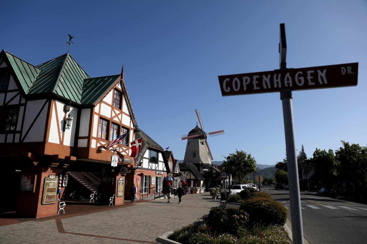 Downtown Solvang, the self-described Danish Capital of America, along Alisal Road.