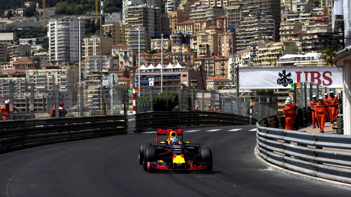 Formula One driver Daniel Ricciardo takes a practice lap Saturday before qualifying for the Monaco Grand Prix.