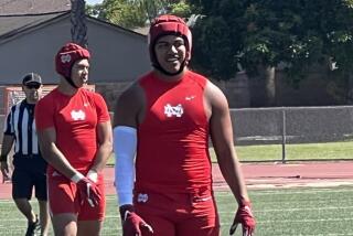 Linebacker Leviticus Su'a of Mater Dei is very intimidating whether wearing shoulder pads or not.