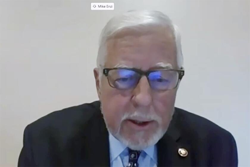In this image from video, Sen. Mike Enzi, R-Wyo., speaks during a virtual video hearing before the Senate Governmental Affairs Committee on the U.S. Postal Service during COVID-19 and the upcoming elections, Friday, Aug. 21, 2020 on Capitol Hill in Washington. (U.S. Senate Committee on Homeland Security & Governmental Affairs via AP)