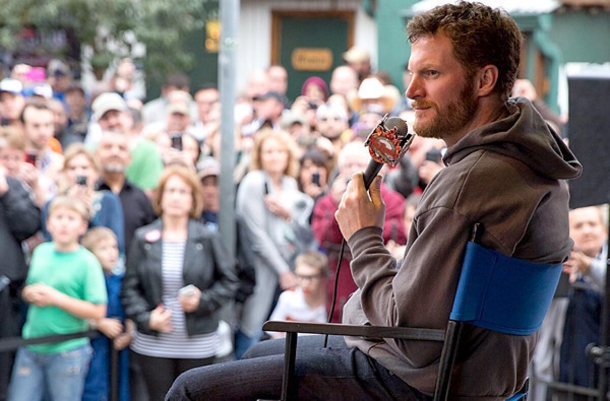 Dale Earnhardt Jr. speaks at a gathering of "Junior Nation" on Tuesday in Austin, Texas.