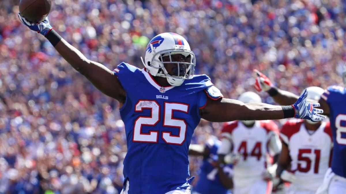 Bills running back LeSean McCoy celebrates after scoring a rushing touchdown against the Cardinals on Sept. 25.