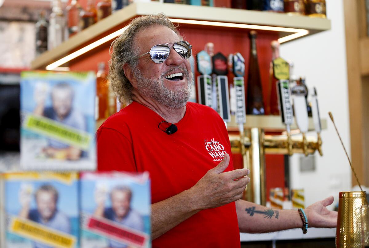 Sammy Hagar welcomes the media Wednesday as he drops into his Cabo Wabo Beach Club.