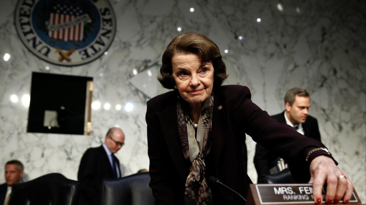 Sen. Dianne Feinstein arrives for a hearing on Capitol Hill in December. As of this week, no well-known Republican has announced a challenge to her reelection in November.