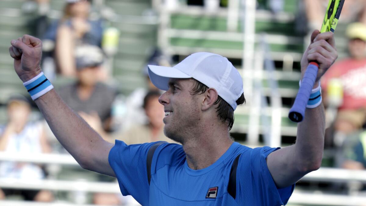 Sam Querrey reacts after defeating Rajeev Ram in championship match of the Delray Beach Open on Sunday.