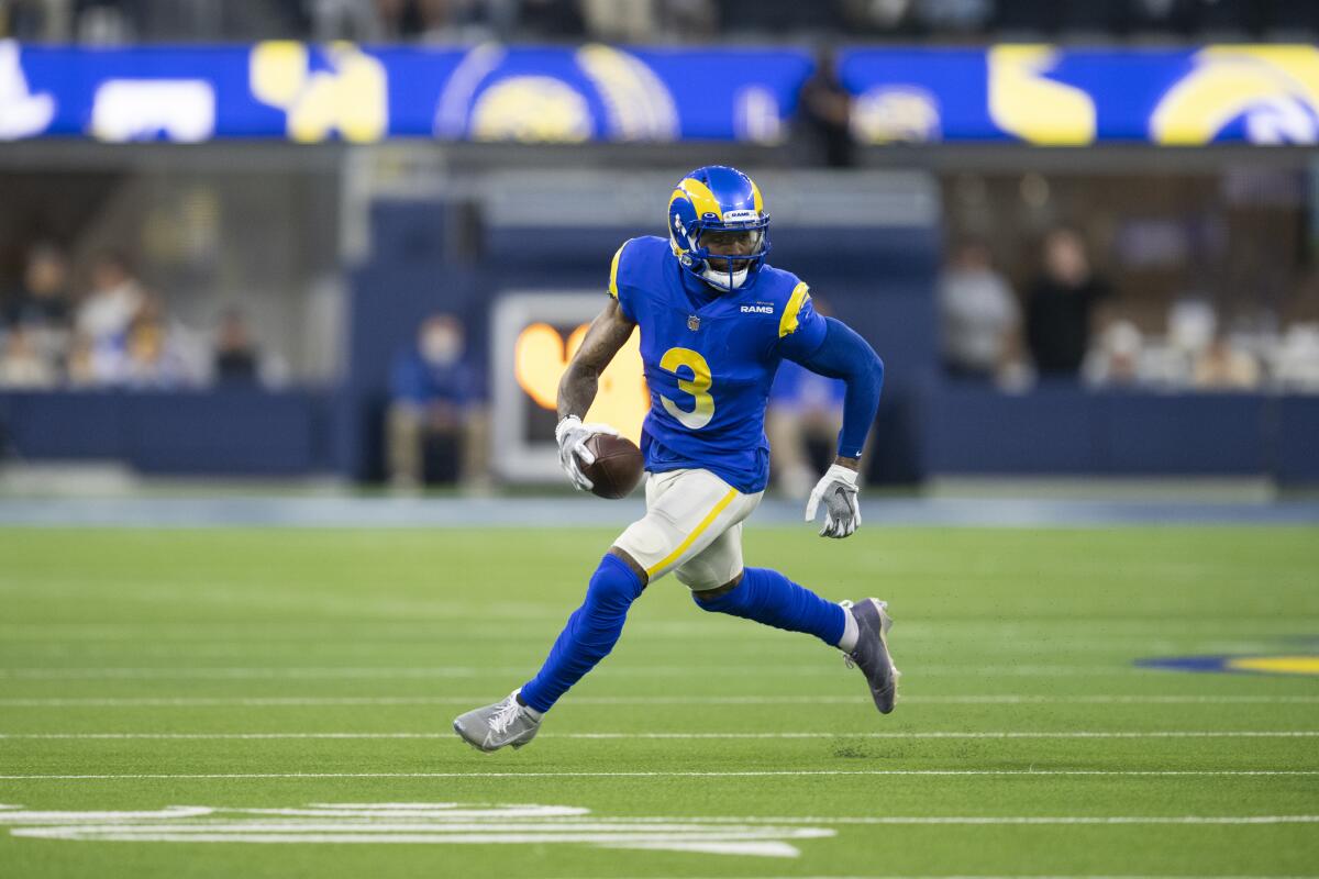 Rams wide receiver Odell Beckham Jr. runs with the ball during a win over the Seattle Seahawks on Dec. 21.