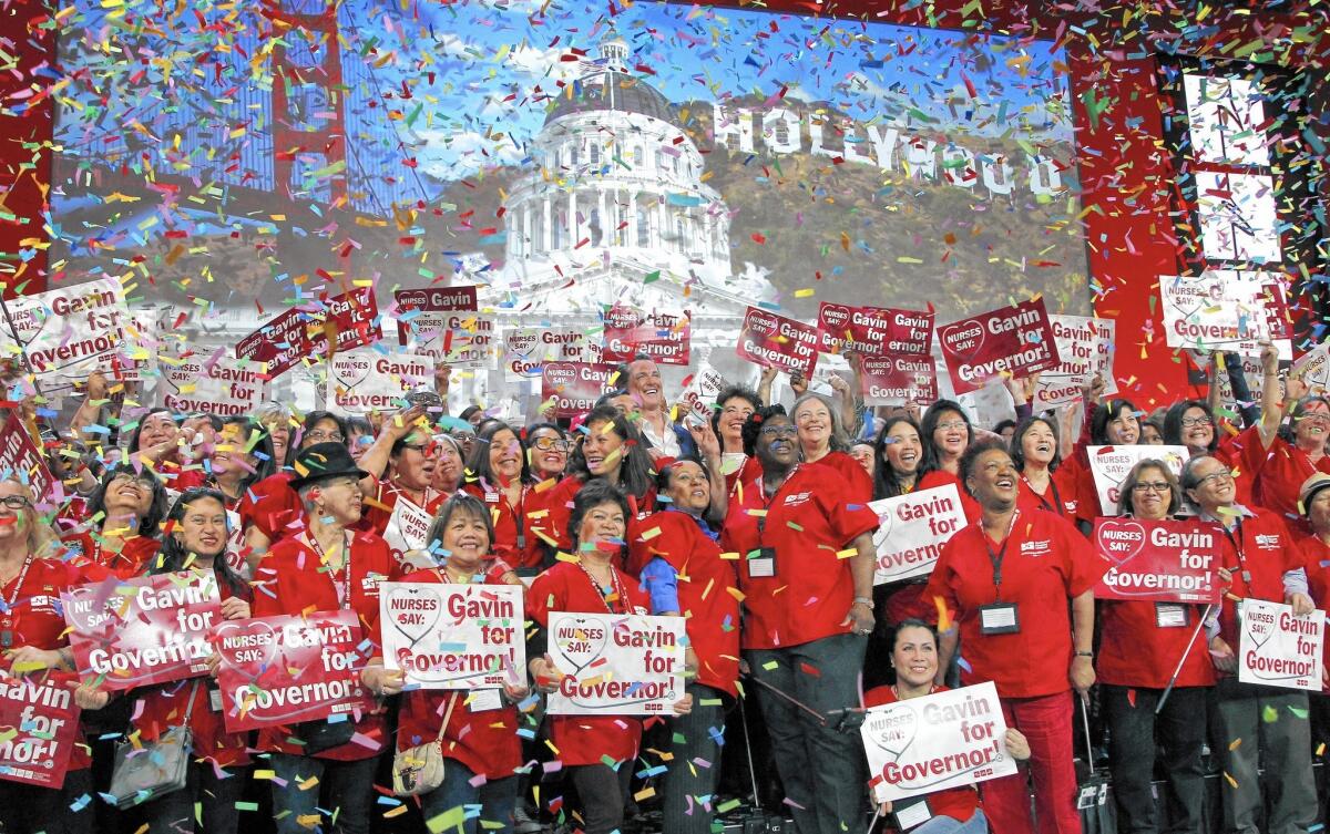 The politically powerful California Nurses Association announced Wednesday that it is endorsing Gavin Newsom for governor nearly three full years before the general election contest.