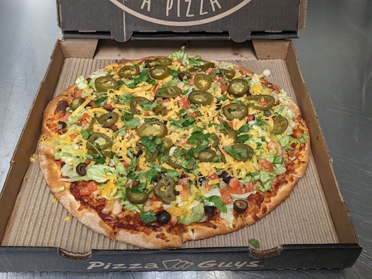 Chicken taco pizza is among many options at Pizza Guys Pacific Beach.