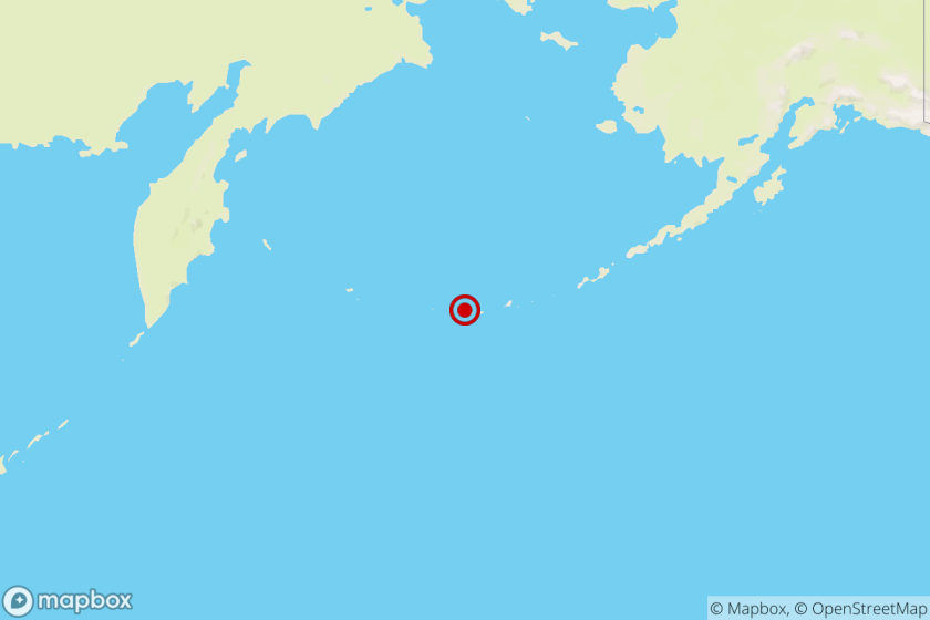 The location of a magnitude 6.2 earthquake Wednesday night in Alaska's Aleutian Islands