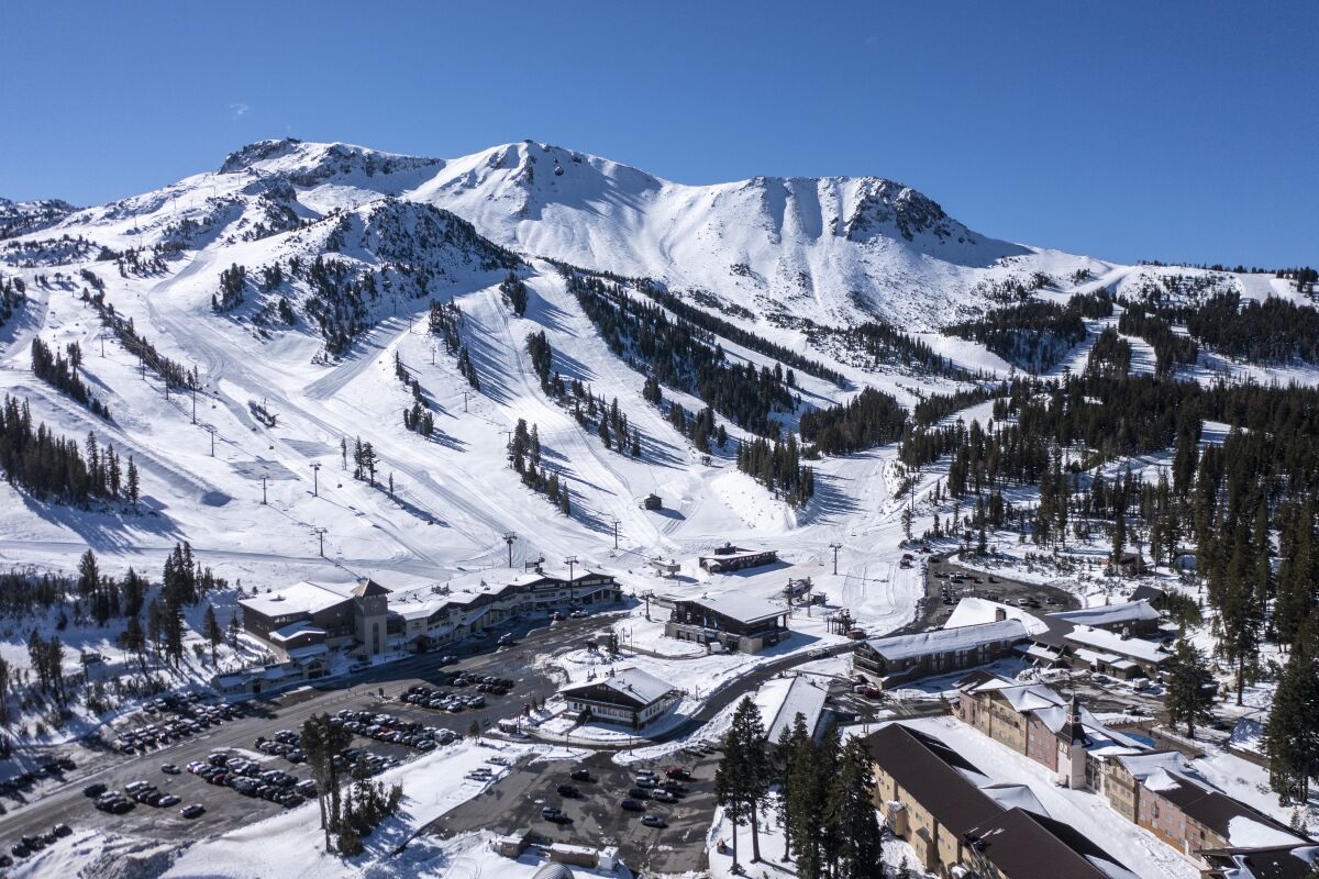 Aerial view of Mammoth Mountain from Mammoth Village