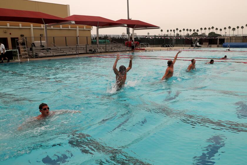 Estancia High varsity boys' water polo players during practice on Thursday.