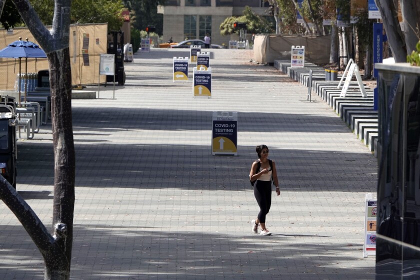 UC San Diego's campus currently resembles a ghost town because there are so few students present.