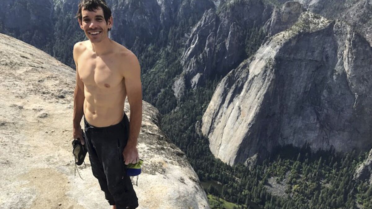 Alex Honnold is seen here on June 3, 2017, atop El Capitan in Yosemite National Park, after he became the first person to climb alone to the top of the massive granite wall without ropes or safety gear.