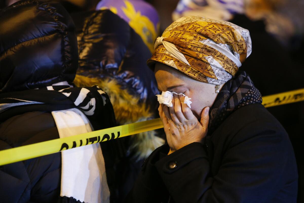 Orthodox Jewish women mourn during the funeral service of Mindel Ferencz, who was killed in a kosher market that was the site of a gun battle in Jersey City, N.J., on Wednesday.