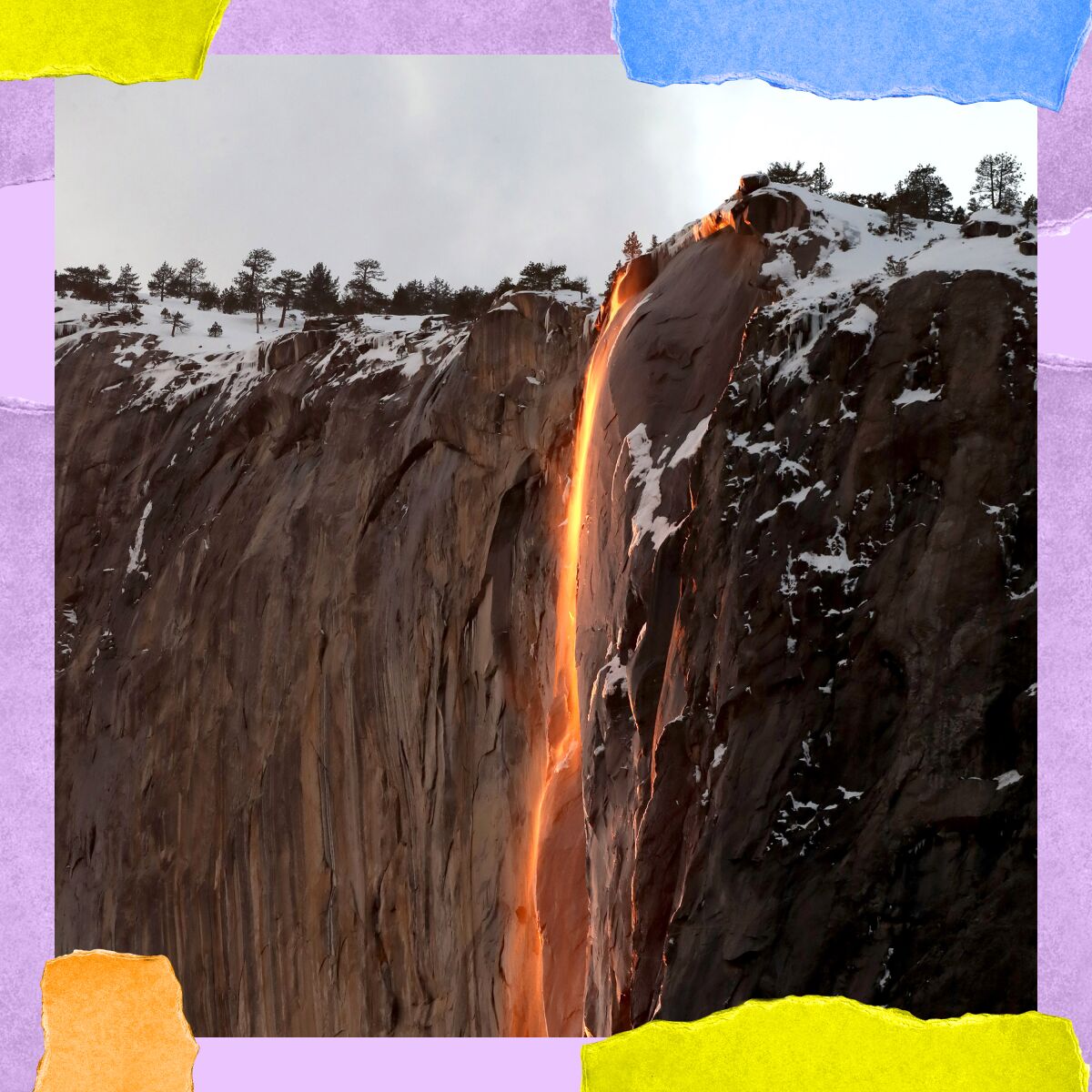 Horsetail Fall looks like a fiery waterfall due to the “firefall” effect.