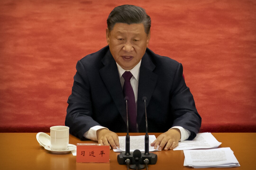 Chinese President Xi Jinping speaks during an event at the Great Hall of the People in Beijing.
