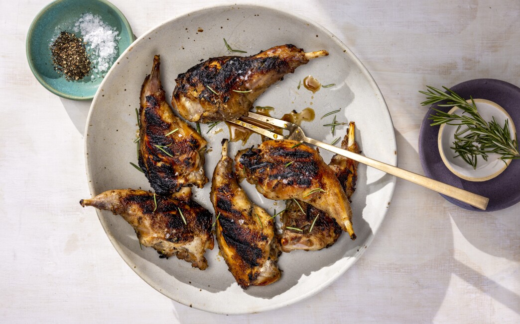 Chef Martin Draluck’s grilled rabbit with sweet onion and rosemary 
