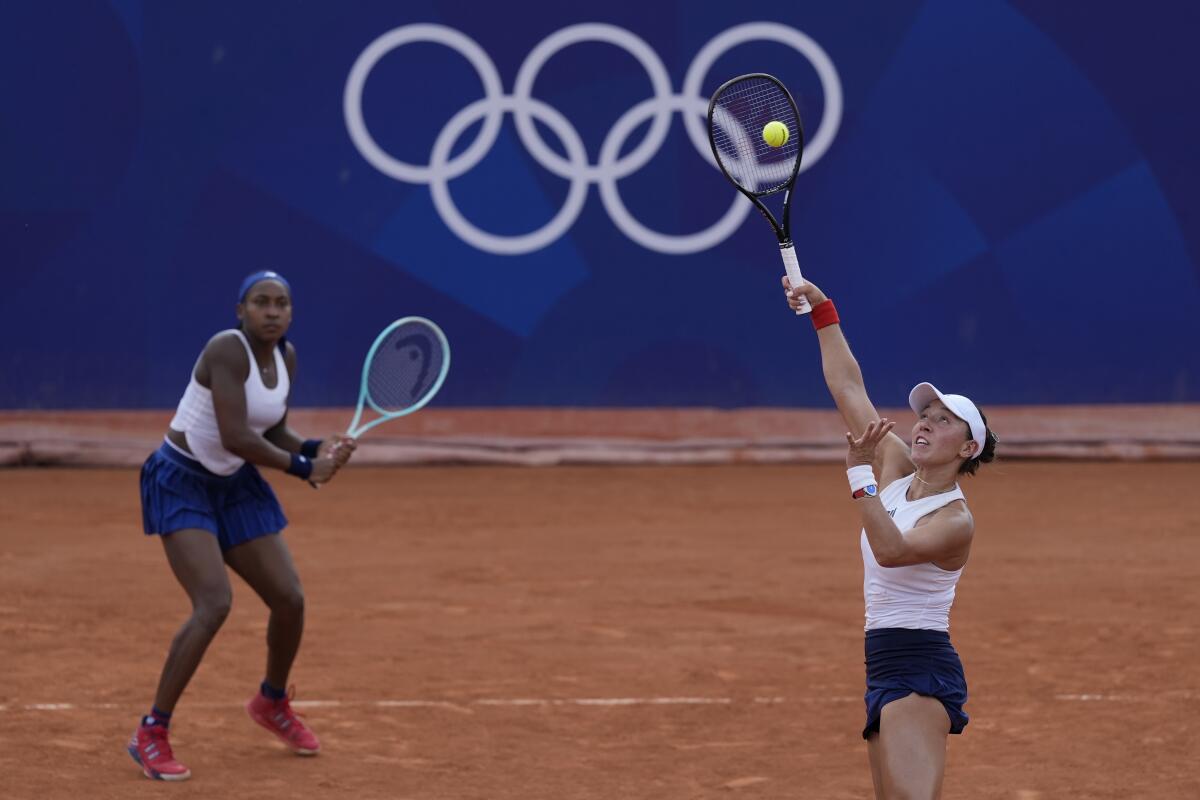 Coco Gauff and Jessica Pegula play against Linda Noskova and Karolina Muchova of the Czech Republic.