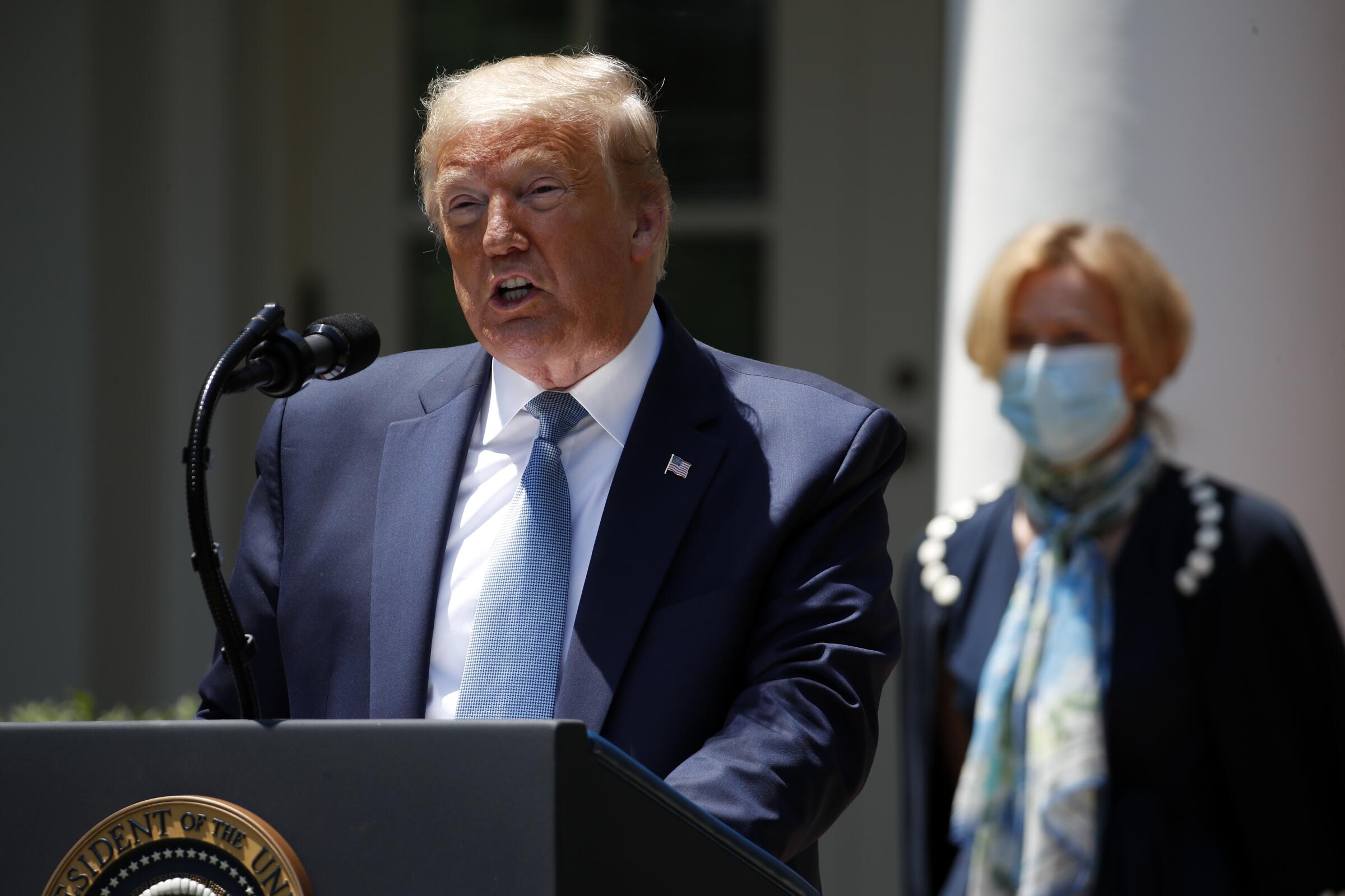 President Donald Trump speaks about the coronavirus at the White House on May 15, 2020.