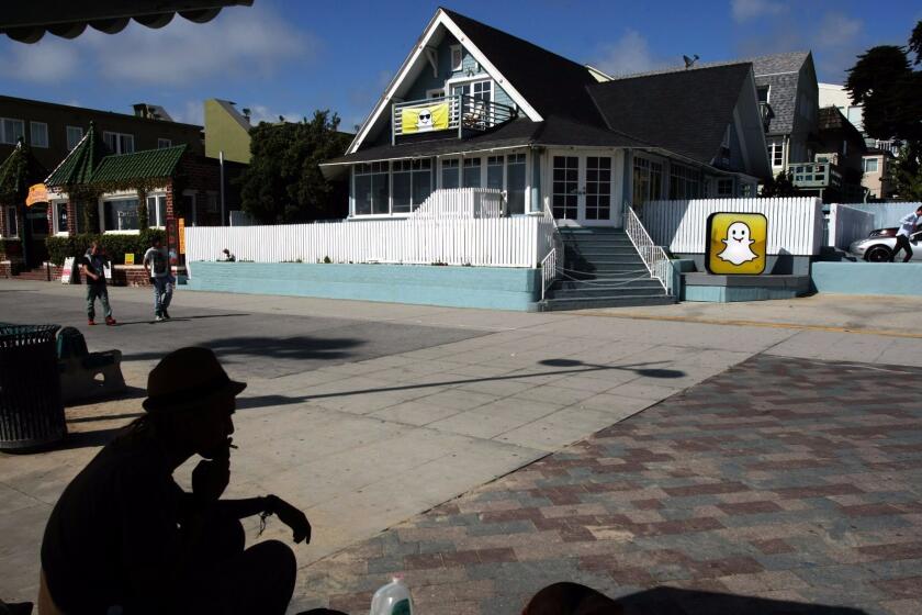 VENICE, CA - MAY 6, 2013 -- The offices of Snapchat is located along Ocean Front Walk in Venice on May 6, 2013. Snapchat, is a mobile app that allows users to capture videos and pictures that self destruct after a few seconds. (Photo by Genaro Molina/Los Angeles Times)