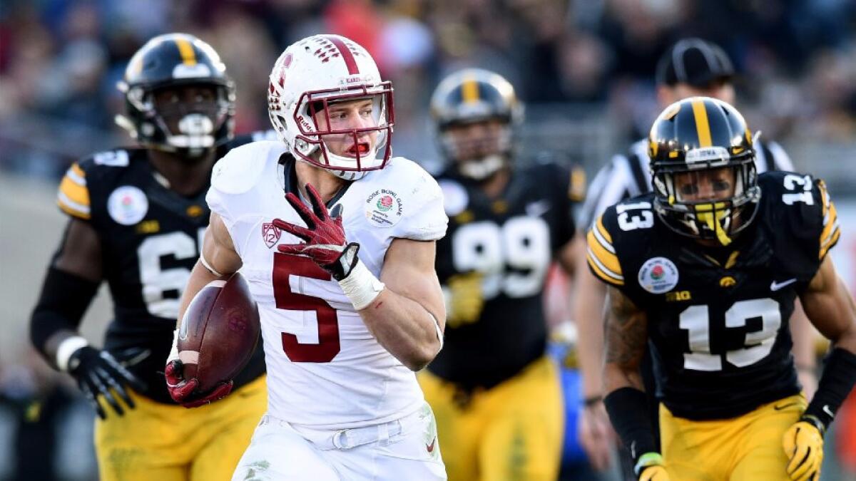 Stanford running back Christian McCaffrey ran away from Iowa defenders in the Rose Bowl, but will he run away with the Heisman Trophy?