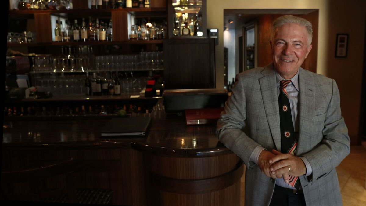 Piero Selvaggio, owner of Valentino restaurant in Santa Monica, is photographed inside the bar on Oct. 20, 2017. Selvaggio has announced plans to close the restaurant at the end of the year, and open an Italian restaurant in Newport Beach.