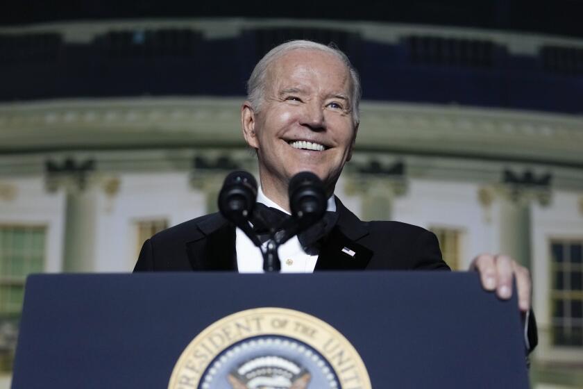 FILE - President Joe Biden speaks during the White House Correspondents' Association dinner in Washington, April 29, 2023. Biden is set to deliver an election-year roast at the annual event on Saturday, April 27, 2024, before a large crowd of journalists, celebrities and politicians against the backdrop of growing protests over his handling of the Israel-Hamas war. (AP Photo/Carolyn Kaster, File)